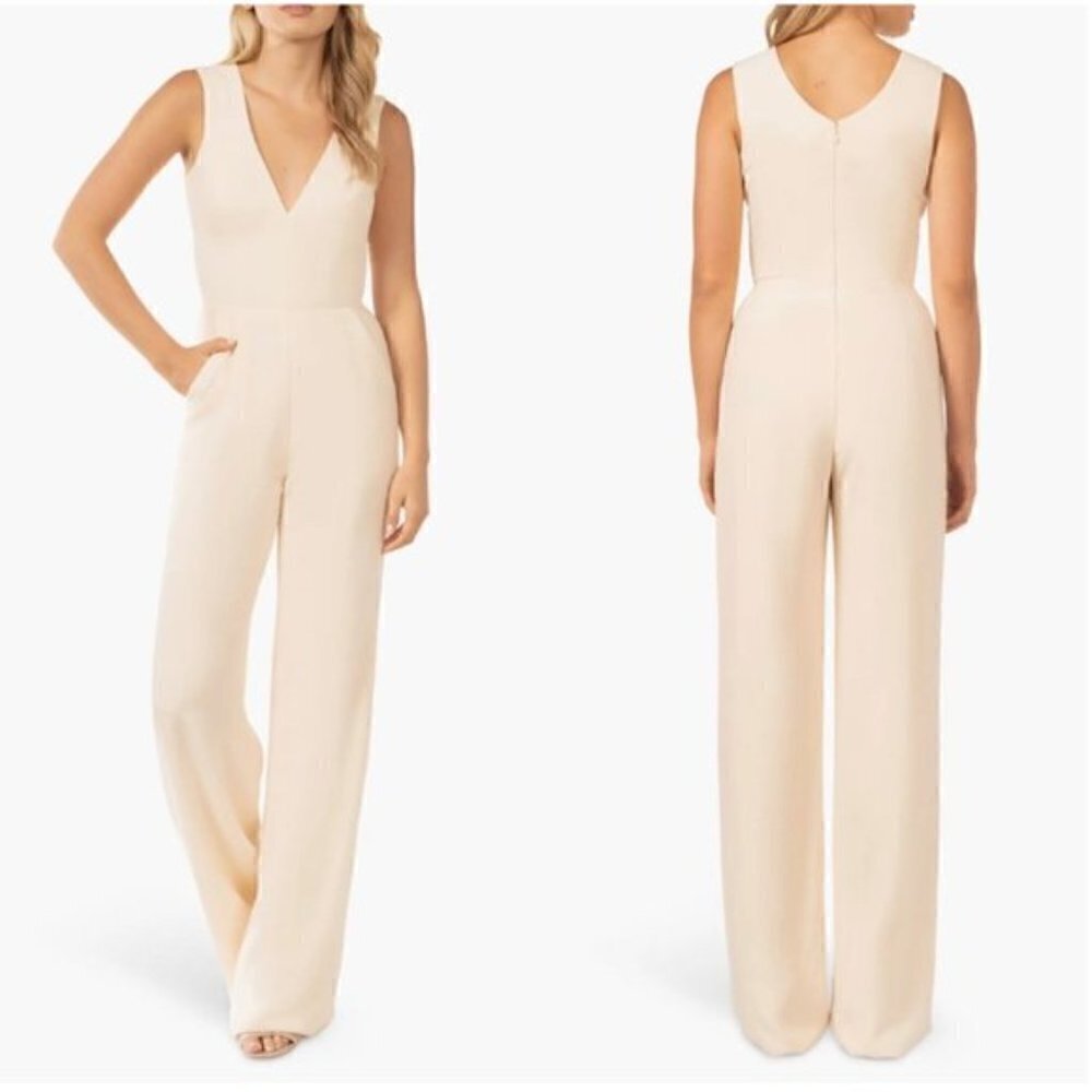 DRESS THE POPULATION Sandra Jumpsuit in Cream Size X-Large